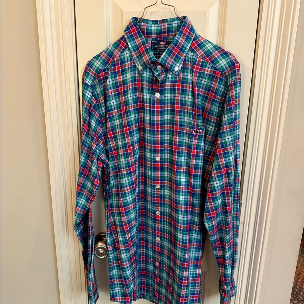 Vineyard Vines Men's Plaid Button-Down Shirt - Blue, Red, and Green